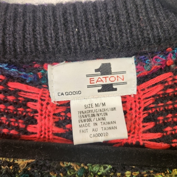 Vintage 90s Textured 3D Knit Bright Abstract V-Neck Cardigan Sweater Size Medium - Picture 8 of 11